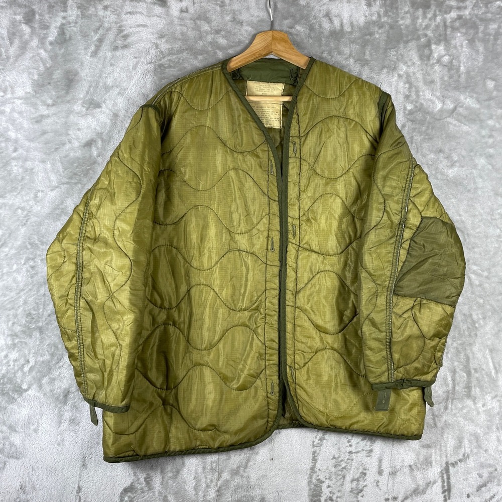 Vintage 60s Liner Cold Weather Coat Mens Medium Green M-65 Patched Repair